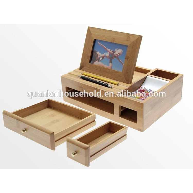 Bamboo Desk Organizer With Photo Frame