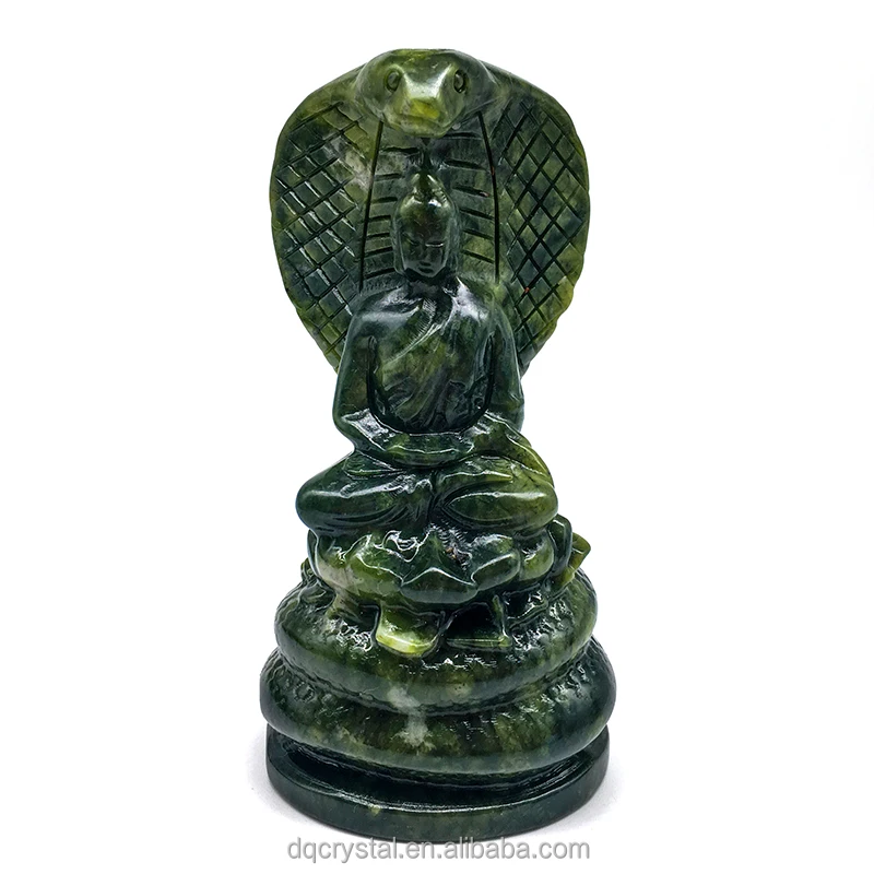Natural Crystal Green Jade Snake Buddha Carving Crystal Craft Xiu Yu Jade Big Snake Buddha for Home Decoration