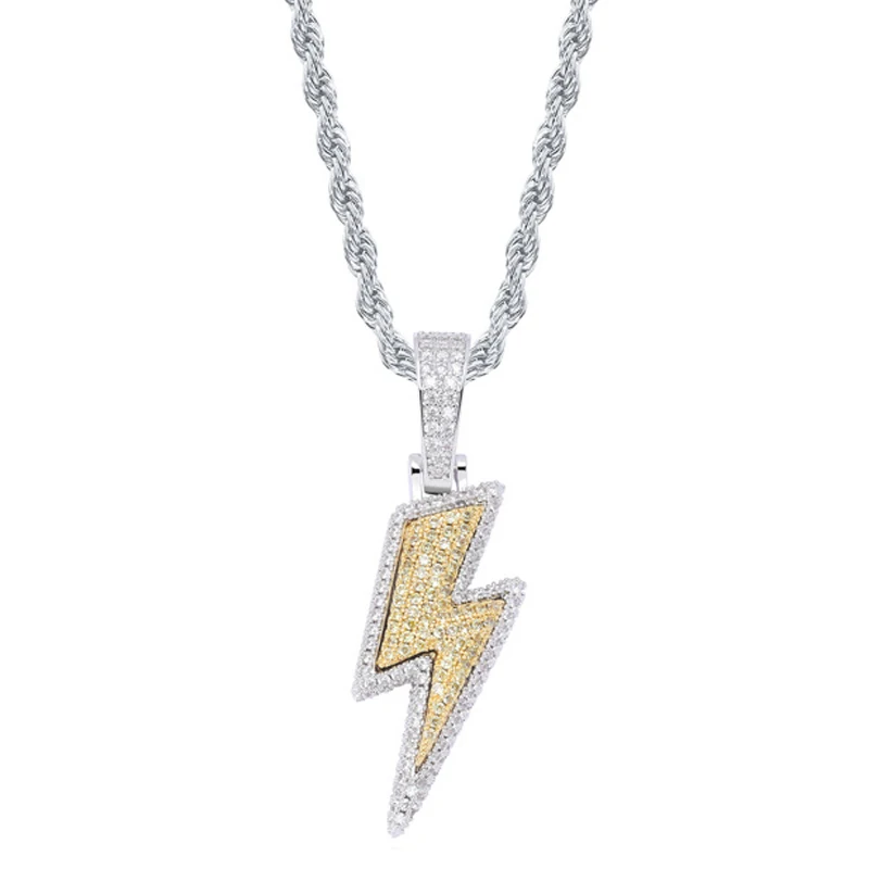 

Hip Hop Jewelry Full Iced Out Two Tone Plating Lightning Pendant Necklace for Men and Women, Picture shows