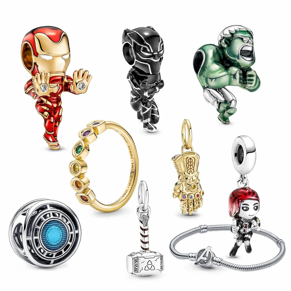 

Newest Model 925 Sterling Silver Avenger Collection Shield Hammer Infinity Stones Gauntlet Pendant Irons Man Charms