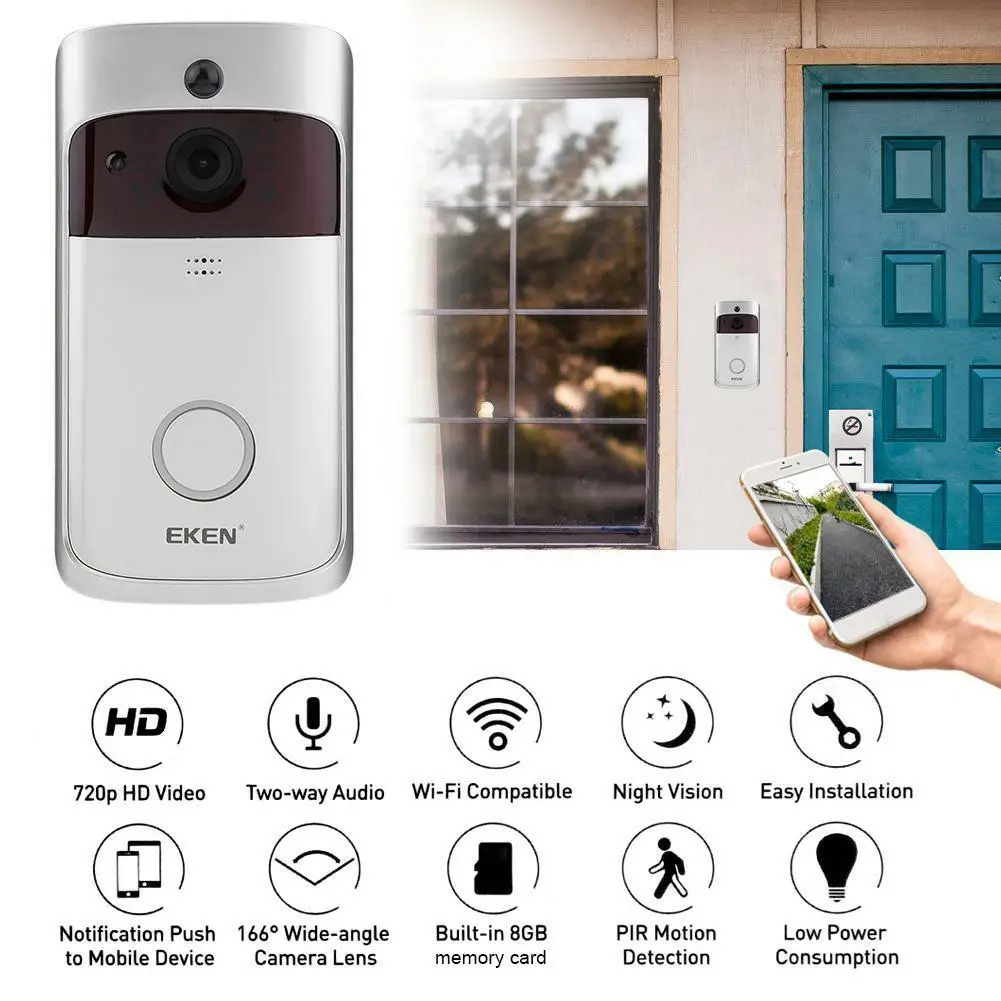 Official Original Eken V5 Smart Visual Recording Two Way Audio Doorbell