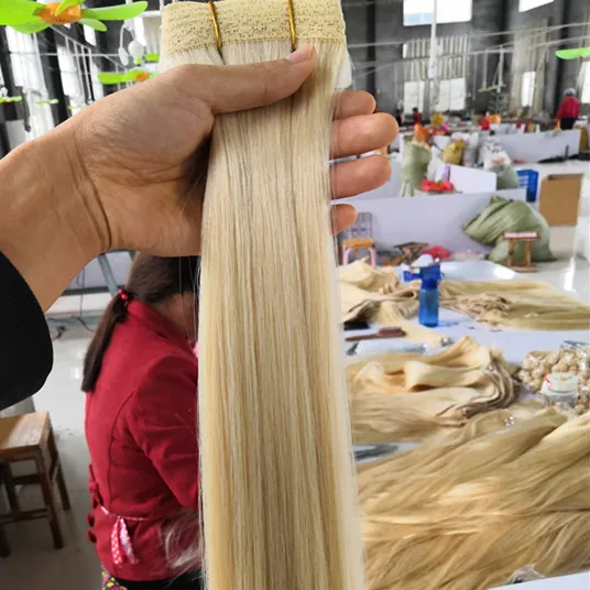 Factory Cuticle Aligned Double Drawn Raw Virgin 100% Human Remy Blonde Russian Hair Genius Seamless Weft Hair Extensions