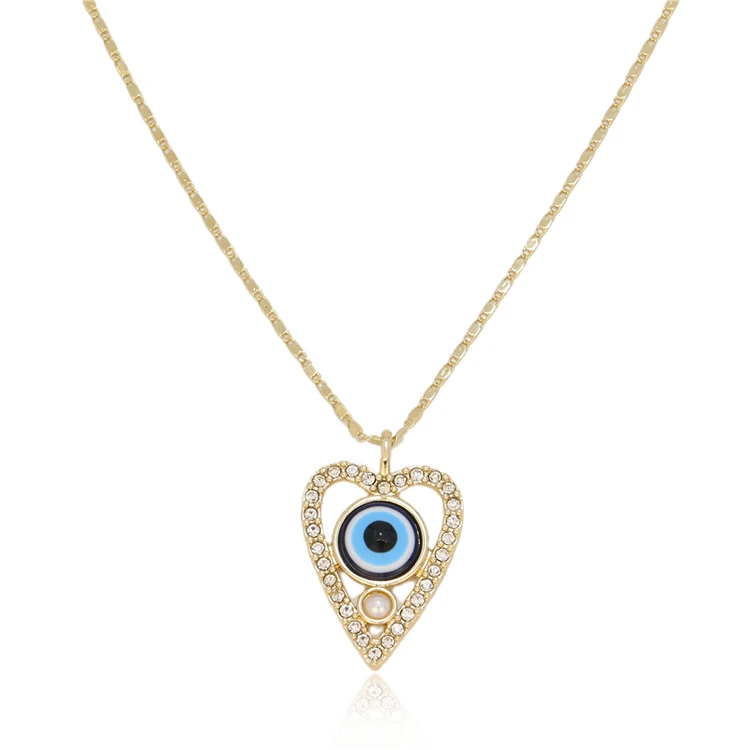 

BXY jewelry raw brass copper statement chain custom designs pink pearl crystal gold heart pendants evil eye necklace women