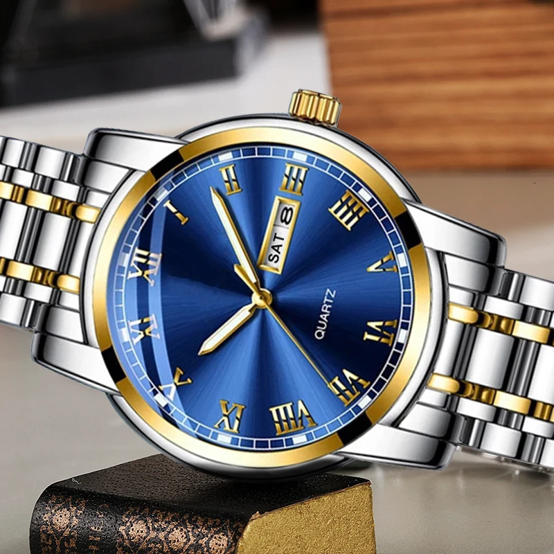 

High Quality Minimalist Style Classic Stainless Steel Wristwatches Round Case Hign End Mens Quartz Wrist Watches Step Set