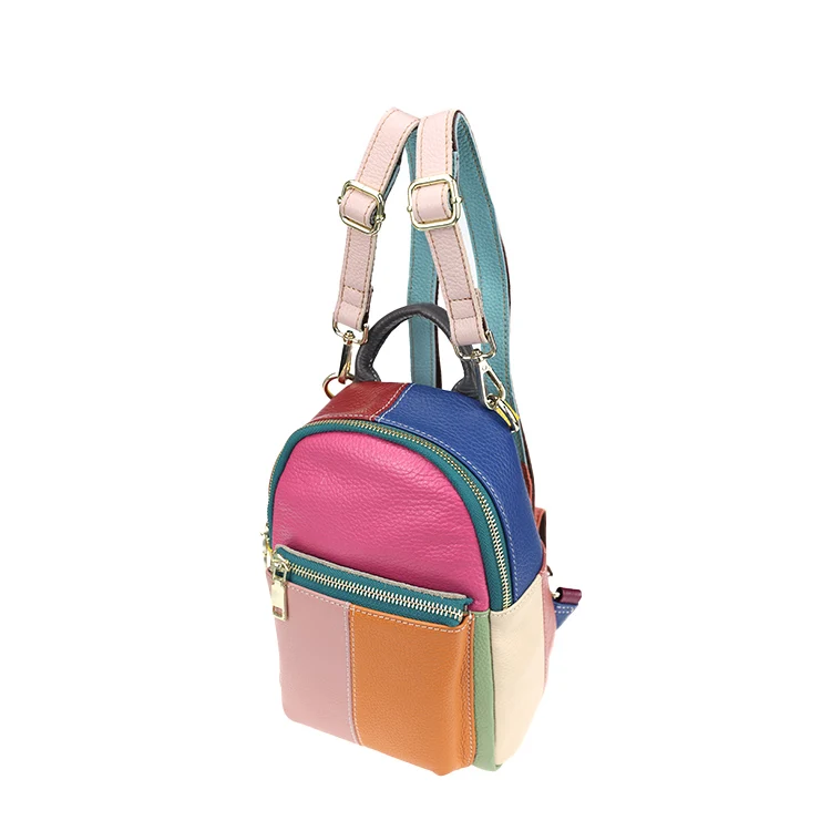 

Bright Color Mini Backpack Girls Genuine Leather Splice Shoulder Cute Bag For Teenage Girls Multi-Function Small Bagpack College, Multiple bright color