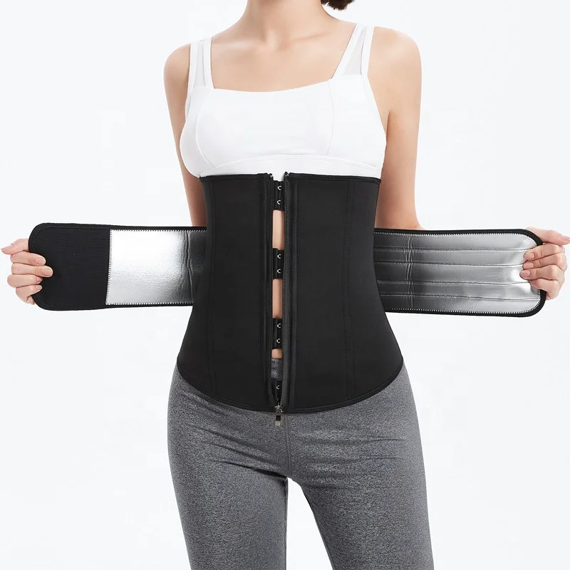 

7 steel boned tummy control corset personalized Plus size women's sauna sweat neoprene waist trainer shaper belt, Black