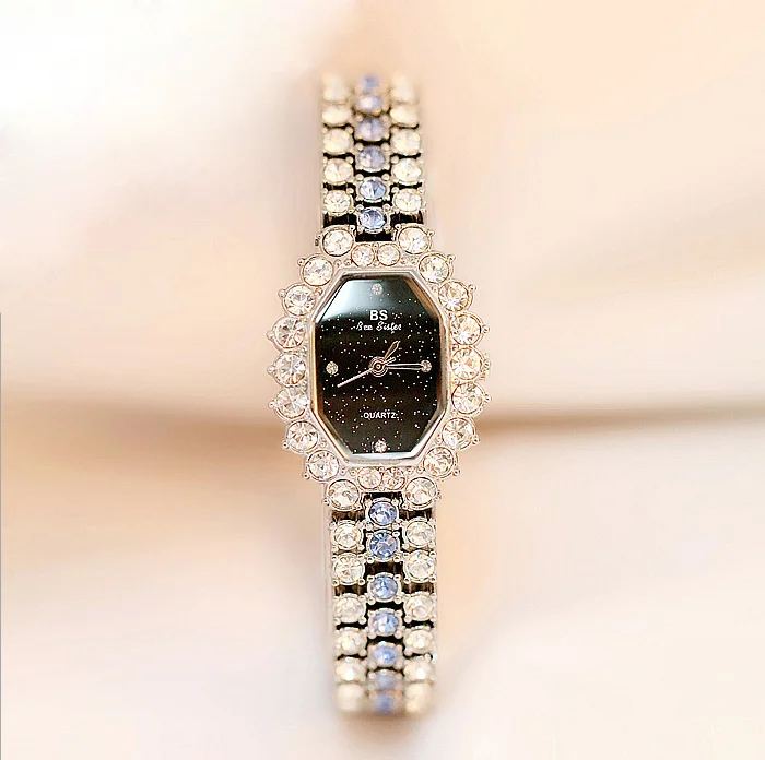 

1581 BS Explosion Models New Hot Sale Watch Foreign Trade High-end Linked List Custom Full Diamond Female Wristwatch, 4-colors