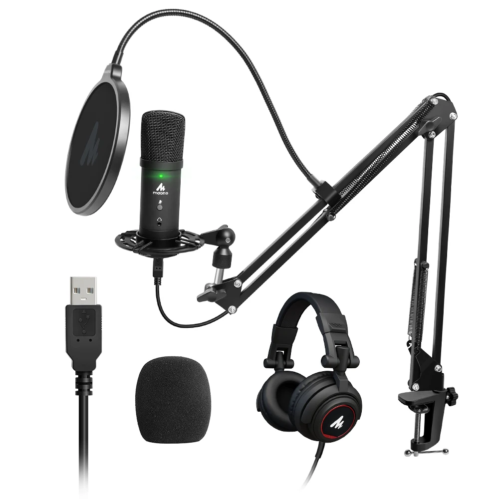 Maono Studio Usb Microphone With Real Time Monitor Headphones For Live Recording With Computer