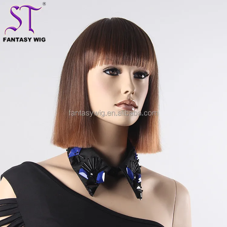 

Guangzhou St Factory Wig Wholesale Synthetic Short Hair Fans Wigs Light Brown For Mannequin Bald Head Suitable