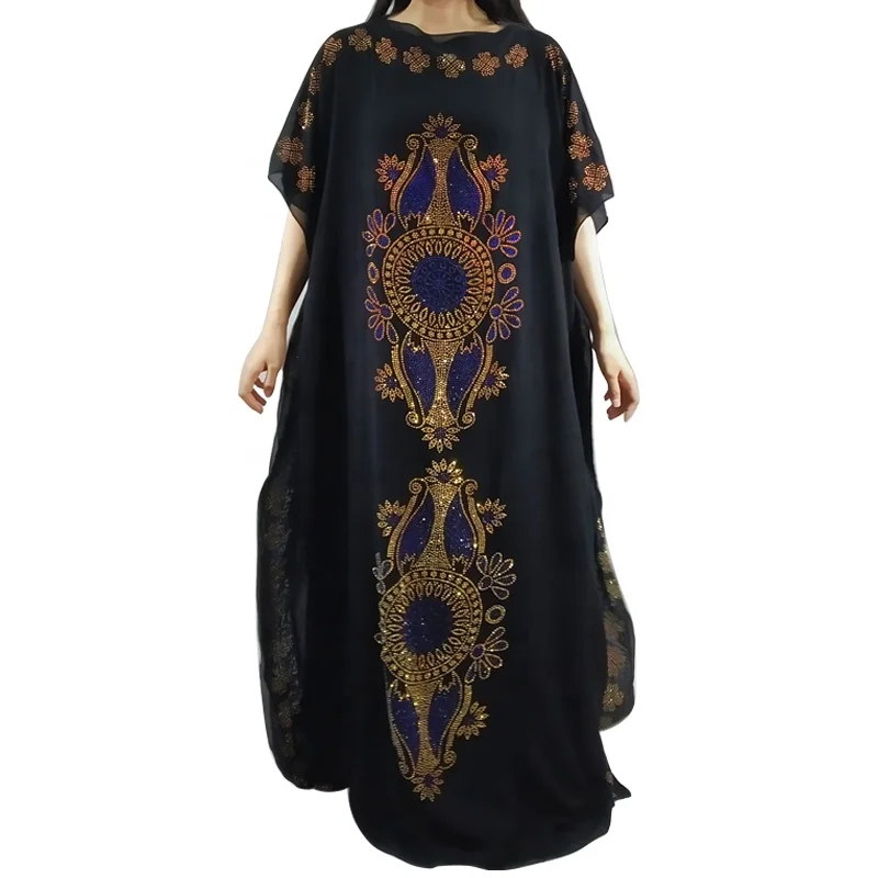 

Appliques fat dress women casual african islamic clothing abayas, Black