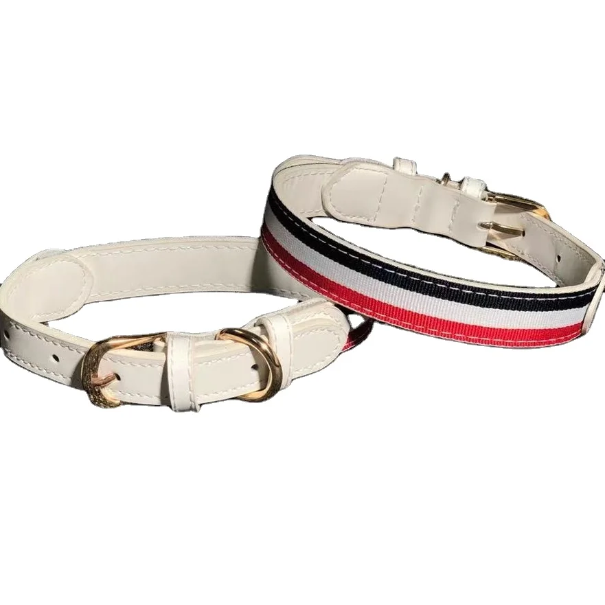 

Hot sale classic striped leather pet collar and leash set, As pictures