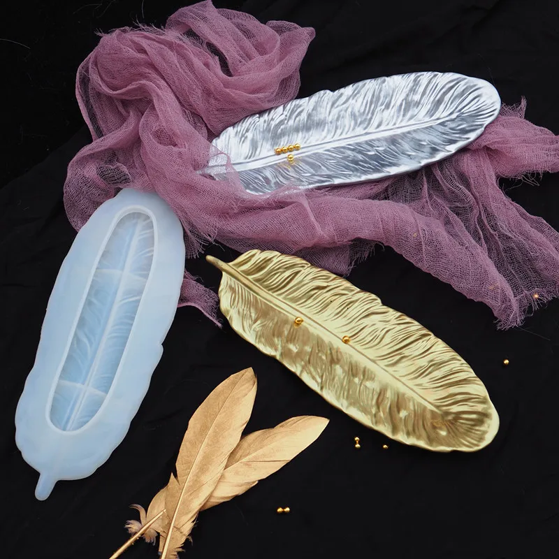 

DIY Feather Silicone Tray Mold Crystal Epoxy Resin Mold Mirror Dish mold For Jewelry making