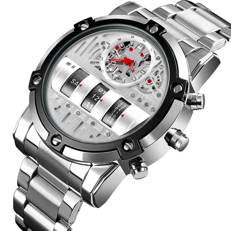 

Creative Men Quartz wristwatches Drums dial reloj good quality Stainless steel strap sports watch