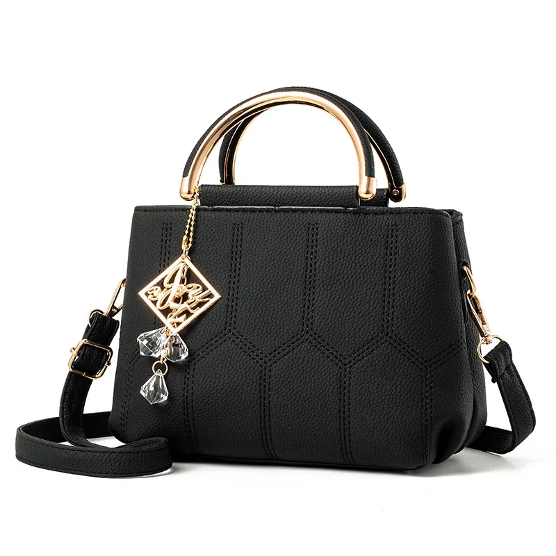 

Women Pu Leather Handbag Tassel Black Low Price Tote Strap Bag Bolso Hecho En China