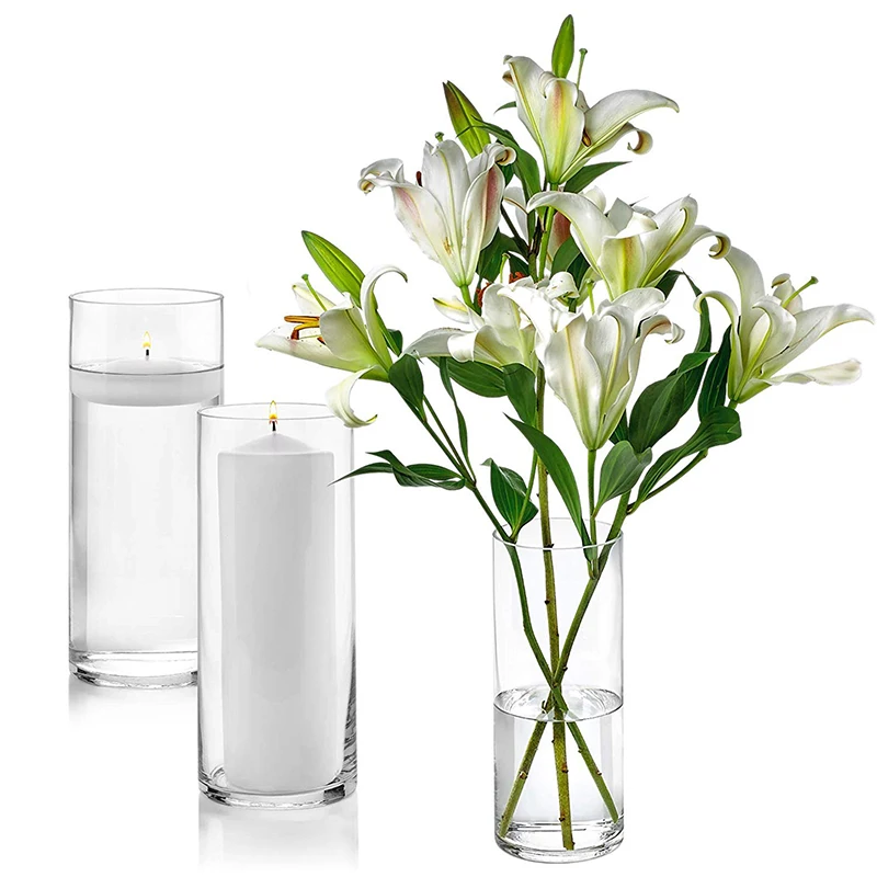 

Wholesale Customized Glass Cylinder Vases 10 Inch Tall Multi-use Pillar Candle, Floating Candles Holders or Flower Vase