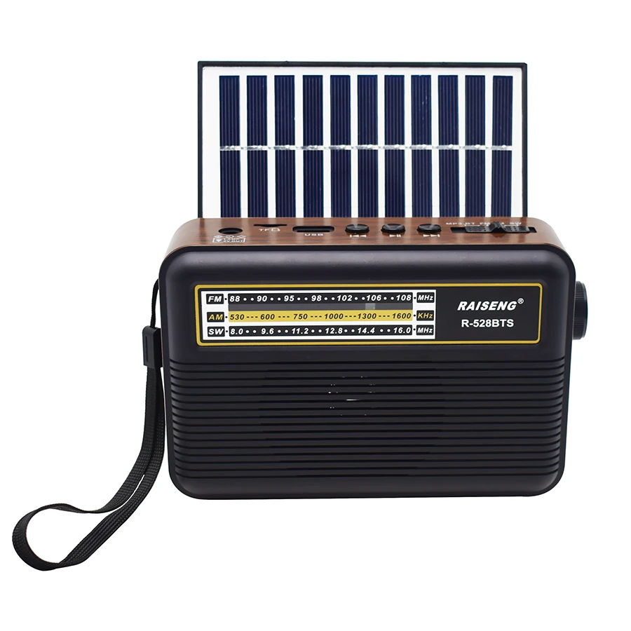 

2021 Factory Custom New Solar Panel Charging Portable Radio USB TF MP3 Music Player FM AM SW 3 Band Radio with BT Hot Products, Black