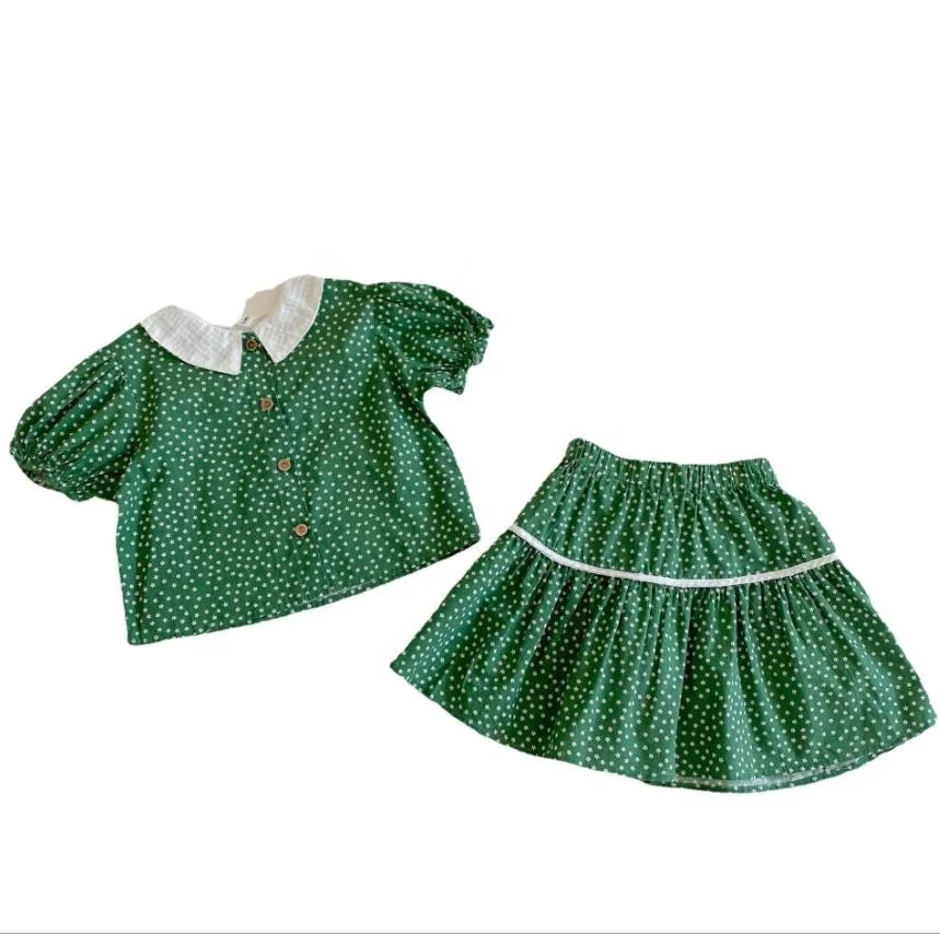 

Factory supply baby girls' dot shirts and skirts children summer suits kids cotton clothing sets, As picture
