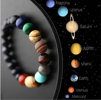 

B1361 Universe Galaxy Planets Black Lava Stone 7 Chakra Bracelet Rock Bead Elastic Natural Stones Gemstones Bracelets Bangles