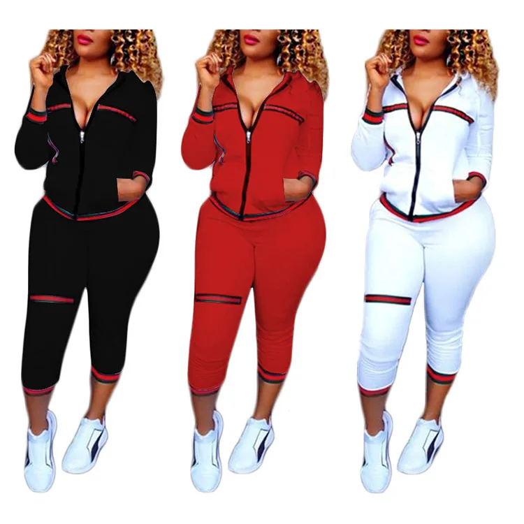 Two piece set cotton patch sports suit women tracksuit