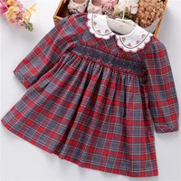

smocked dress girls christmas dresses red plaid long sleeve boutiques cotton kids clothes children clothes ready lots wholesale