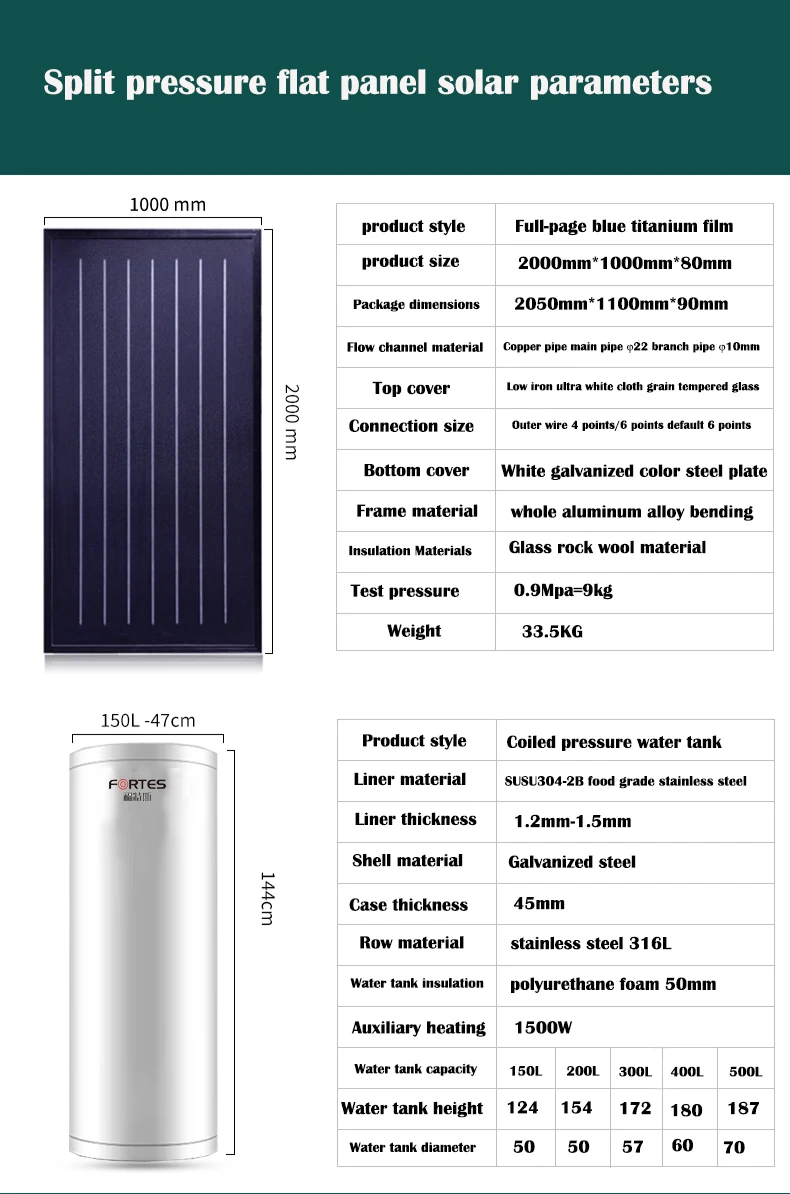 200 Liter Split Pressurized Flat Plate Balcony Solar Water Heater Solar