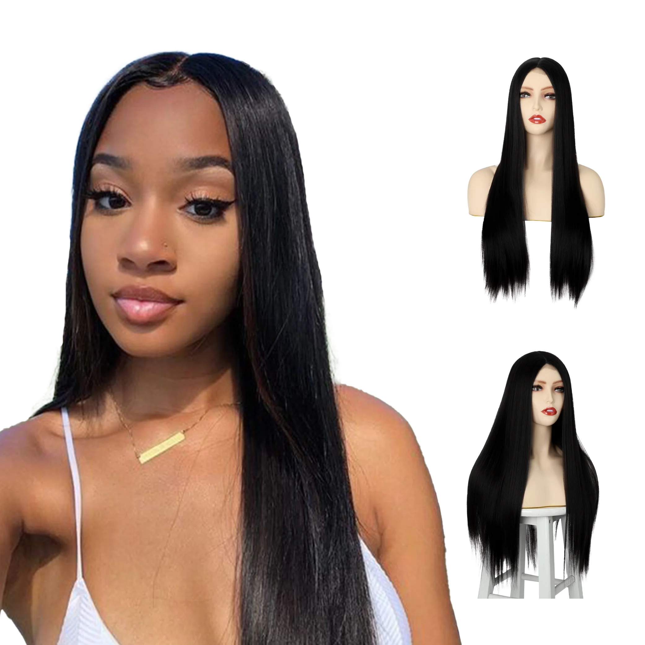 

March Expo Brazilian Hair Wigs Black Synthetic Lace Front Wigs 28 inches Various Colors 1B# Long Natural Straight Wigs