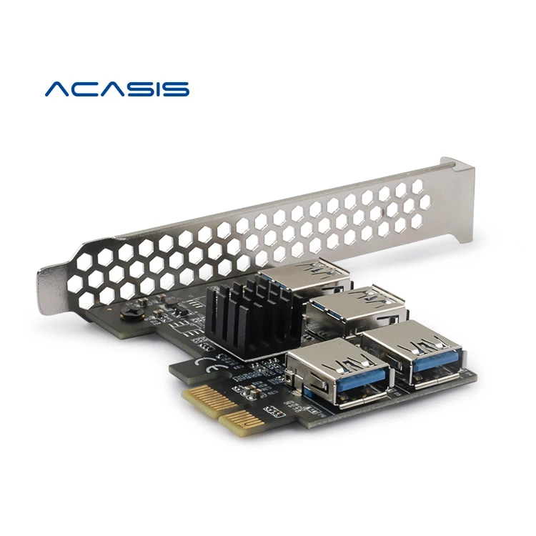 

ACASIS PCI-E to PCI-E Adapter 1 to 4 PCI-Express Slot 1x to 16x USB 3.0 Riser PCIe Converter Pcie riser, Black