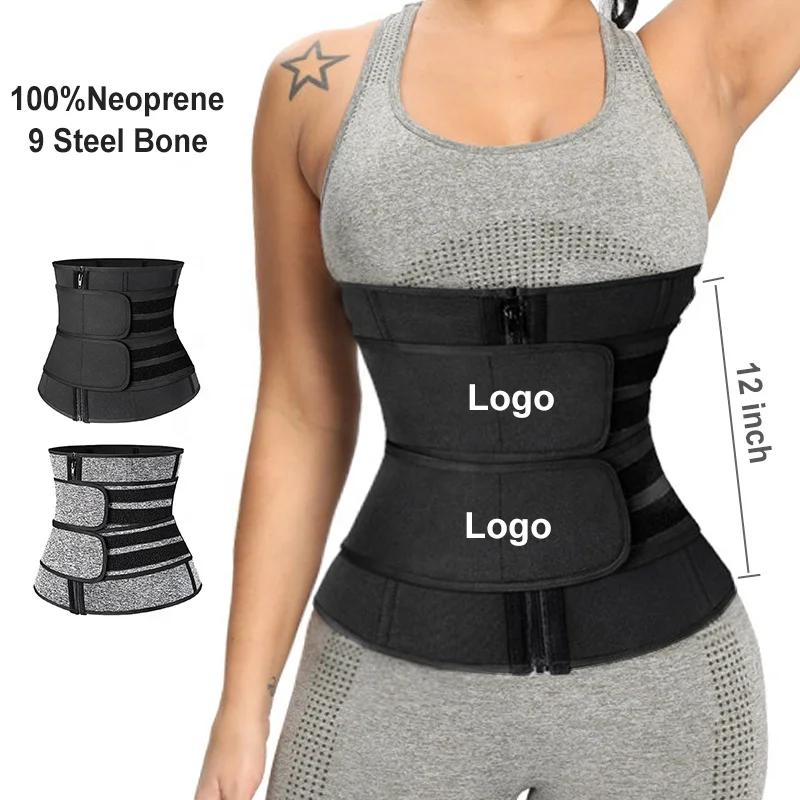 

Best Selling Thick Women Fajas Colombian Shape Wear Sweat Sauna Corset Two Strap Double Belt Neoprene Waist Trainer With Zipper, Black,gray