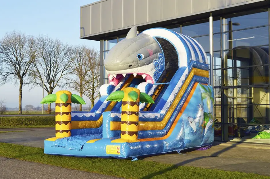 
Hot sale inflatable colorful digital printing giant shark dry slides for sale 