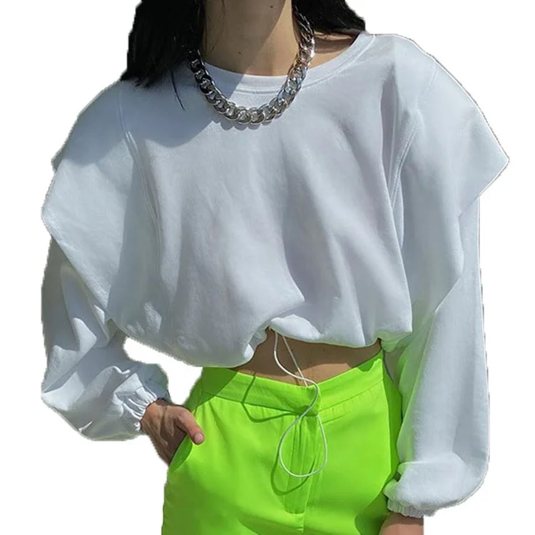 

2021 Autumn New Arrival Solid Color Crop Top Pullover Sweatshirt For Women