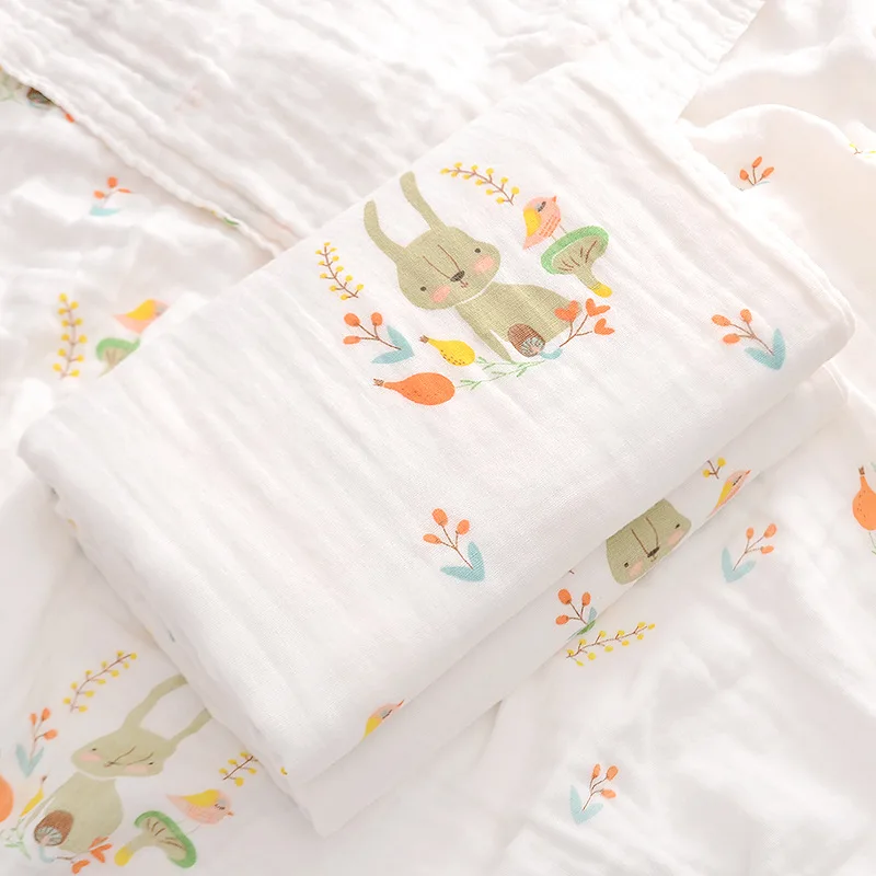 

110*110 cm baby shower gift 6 layers floral print soft organic cotton baby receiving blanket muslin baby swaddle blanket