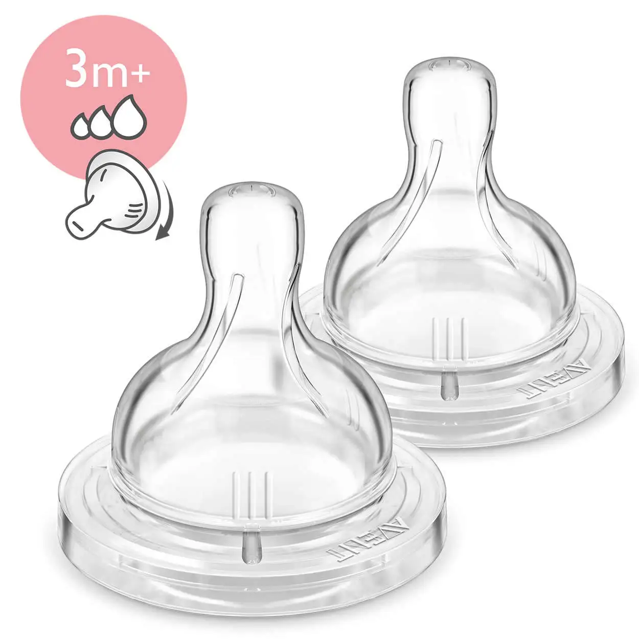 

2 Count BPA Free 3 months plus Classic Clear Nipple Variable baby Anti-Colic Nipple, Customized color