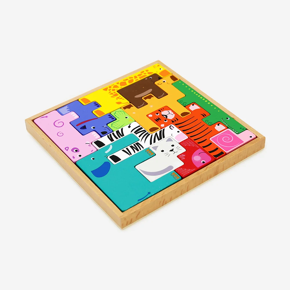 

Wood Blocks Cute Animals Puzzles Toys Kids Wooden 3D DIY Building Puzzle Jigsaw Boards Tangram Puzzles