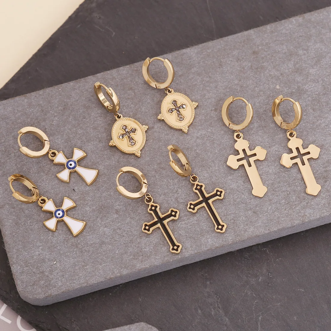 

Wholesale Hot Style Titanium Steel Cross Earrings Personality Punk Gothic Huggie Earrings Jewelry