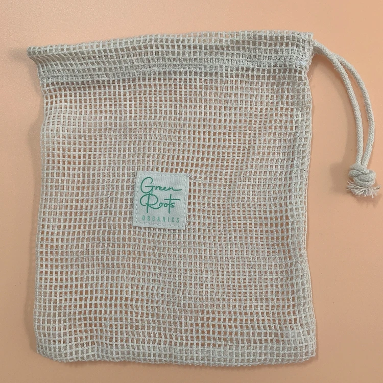 

100% cotton mesh bag fabric Reusable cotton mesh produce bag set drawstring net bag, Natural