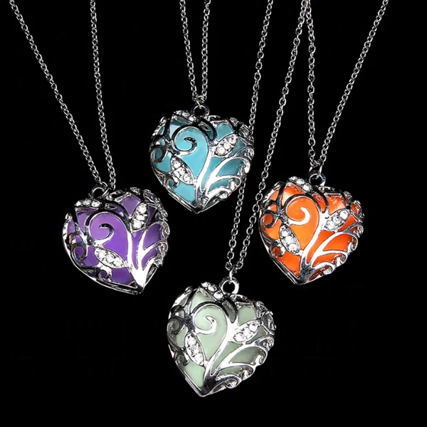 

Magic Fluorescent Pendant Charm Hollow Heart Glow in the Dark Necklace