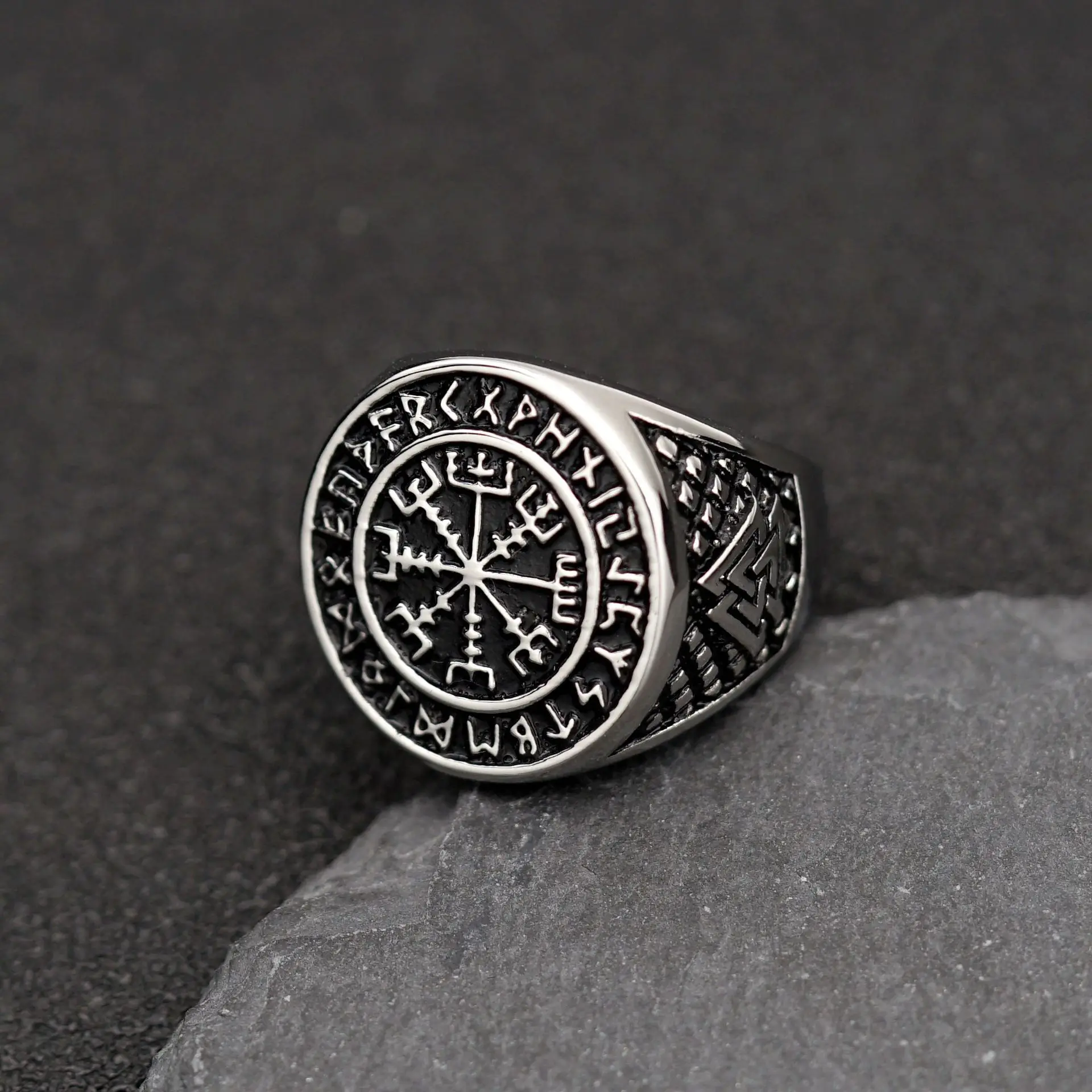 

Vintage Punk Ring Jewelry Steel Warrior Men Rings Jewelry 23mm Width Nordic Viking Letter Stainless Steel Ring