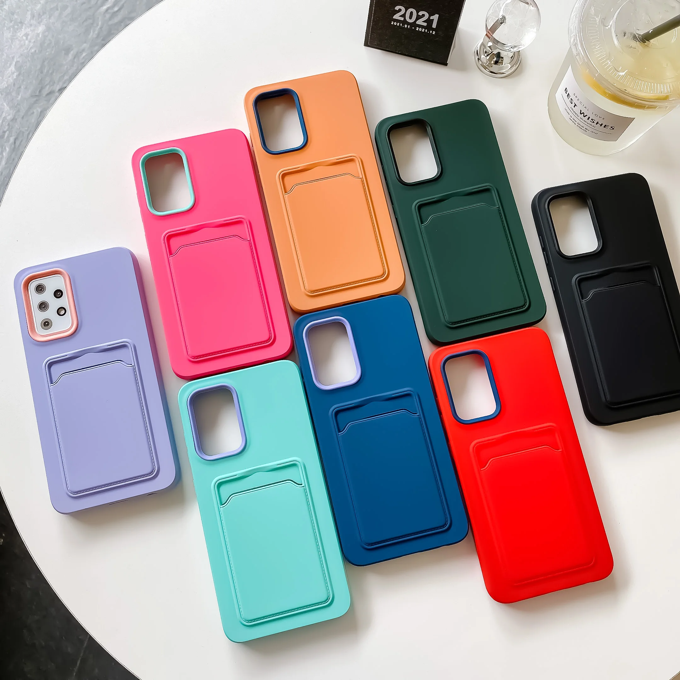 

3 in 1 Card Slot Matte Soft TPU Gel Shockproof Phone Case For Samsung Galaxy A03S A12 A22 A32 5G A52 A72 Back Cover, Multi colors