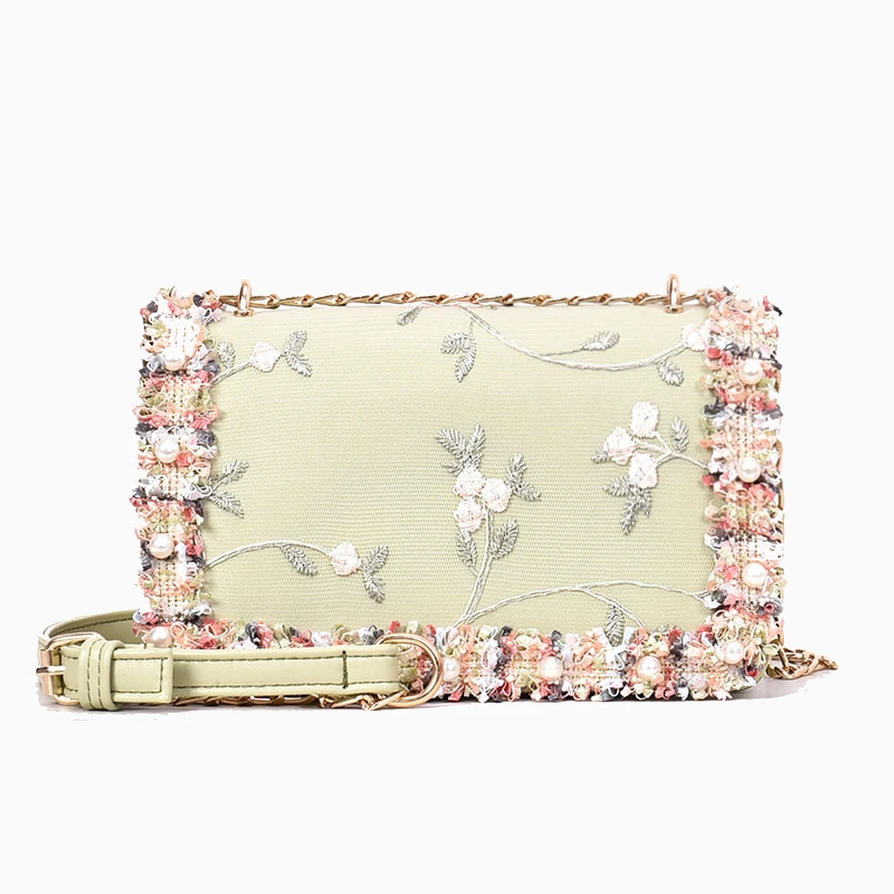 

Fashion High Quality Flowers Pearl Cheap Embroidery Lace Shoulder Crossbody Sling Purses and Women Handbags Ladies, Pink,green,white