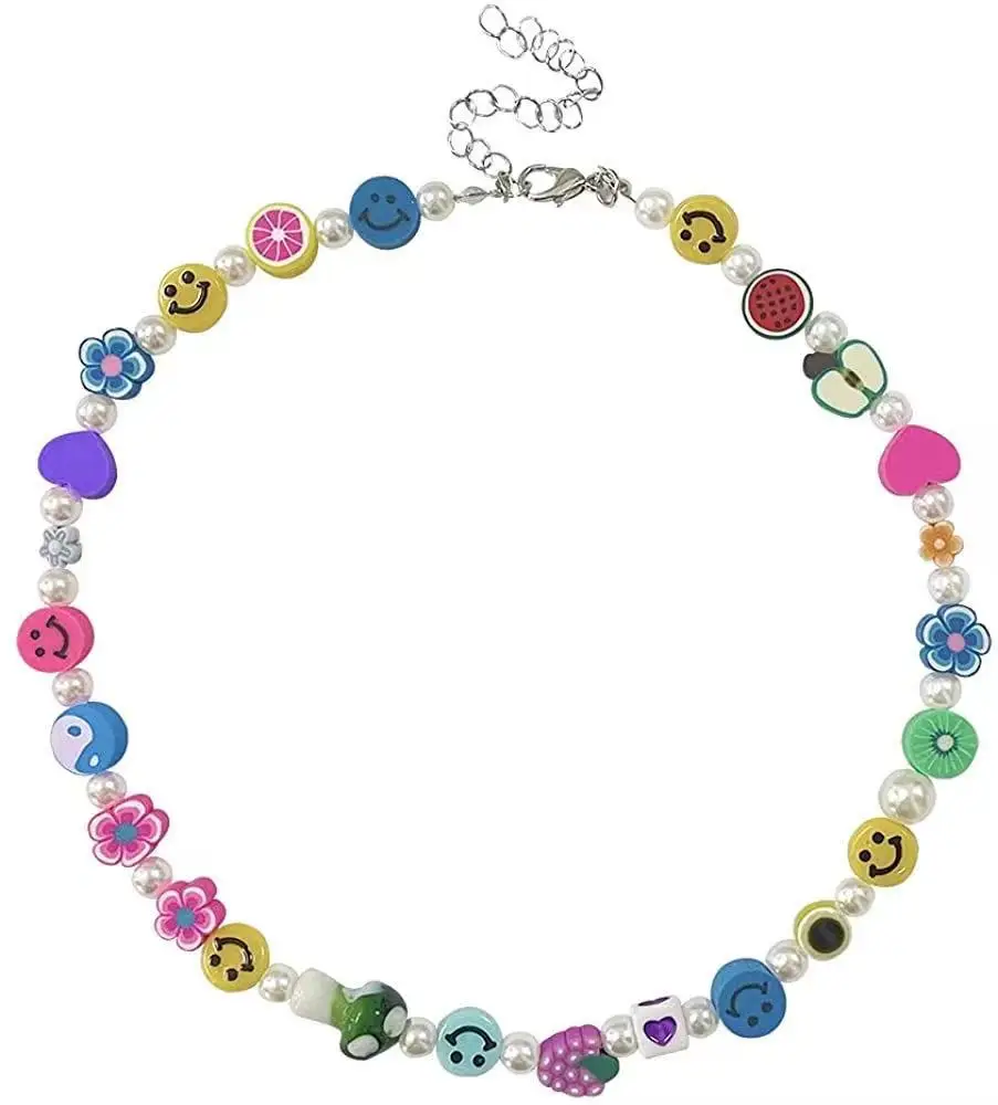 

2021 new fashion Chinese style couple handmade beaded jewelry necklace special-shaped pearl soft pottery fruit Necklace