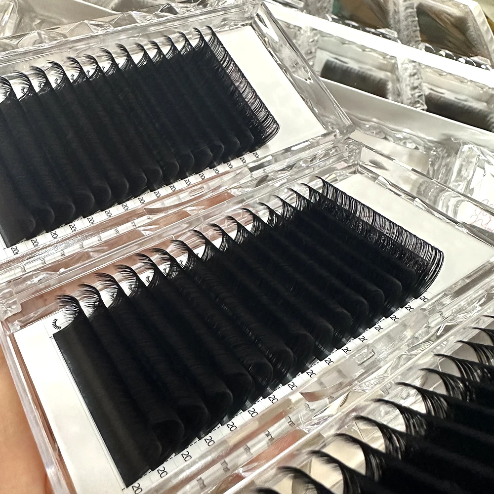 Private Label Individual Eyelash Extension Supplies 0.03 0.05 Dark Matte Cashmere Lash Trays Matte Black Cashmere Lash Extension