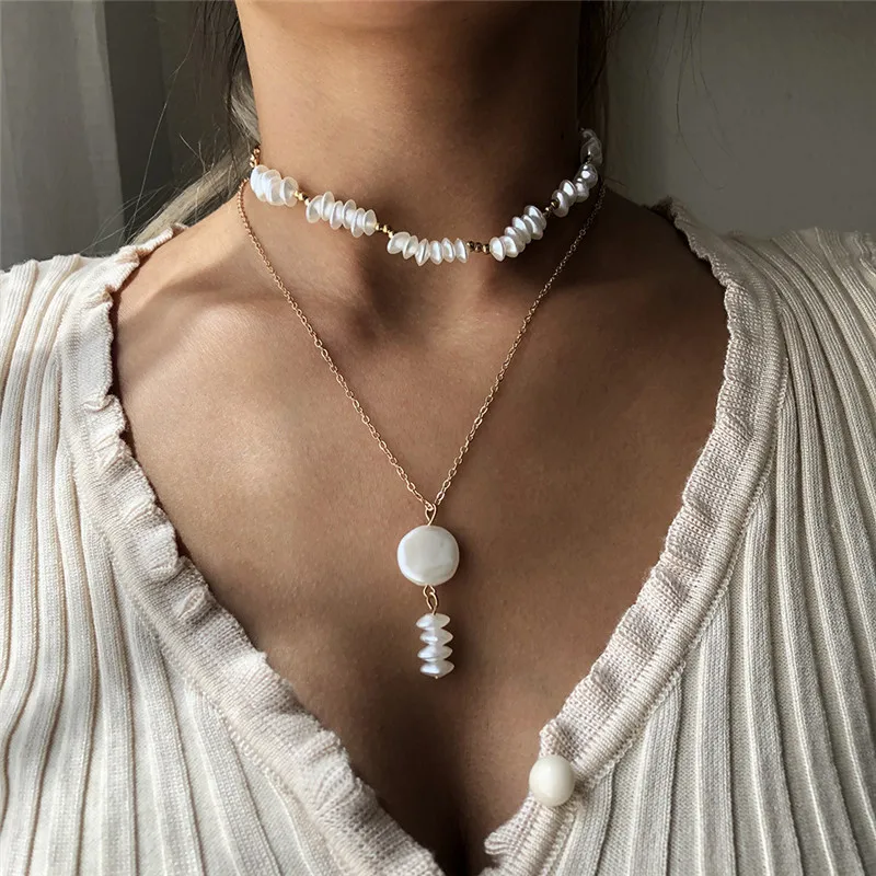 

Hongtong Simple Double Layer Irregulare Charming Choker Chain Pendant Women Jewelry Gifts Pearl Collarbone Necklace, Picture