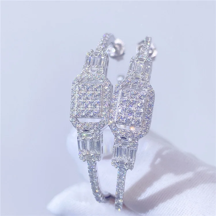 

Girls' ins classic net red hollow ladder square zirconium Diamond Earrings simple cold wind summer bridal elegant earrings, Picture shows