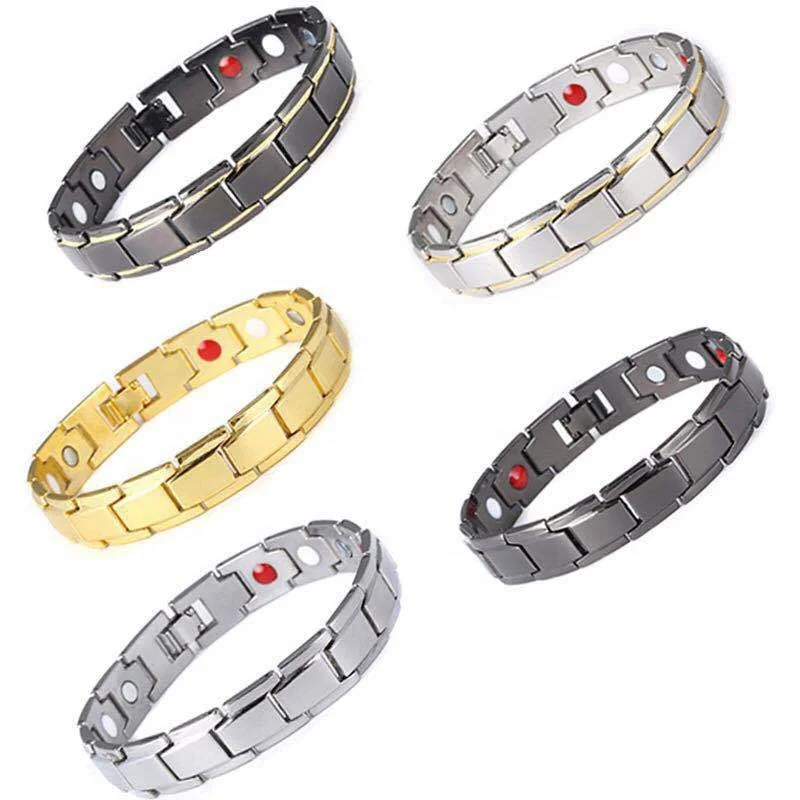 

Men Women Silver Gold Plated Chain Titanium Steel Bangles Tennis Bracelet Jewelry Charm Magnetic Health Energy Bracelets