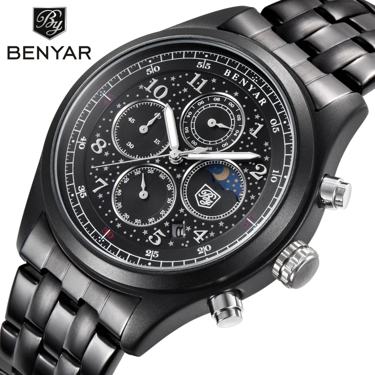 

BENYAR BY 5122 New Fashion Men Watches Waterproof Full Steel Military Chronograph Sport Quartz Clock japan movt wrist watch