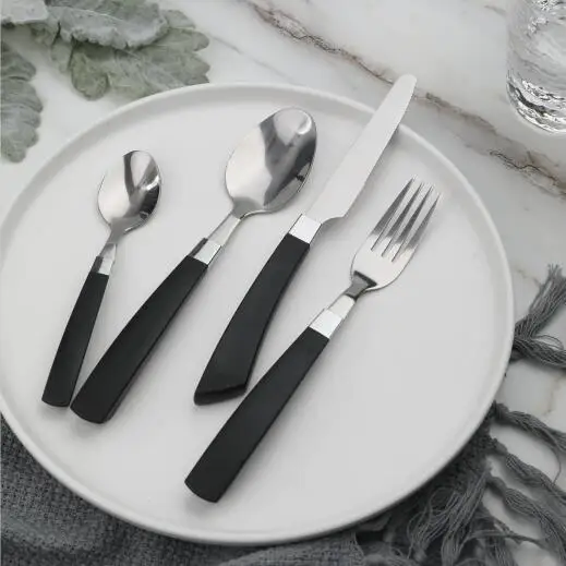 

Wholesale 16pcs spoon knife fork dinner sets full tag stainless steel flatware set plastic cutlery