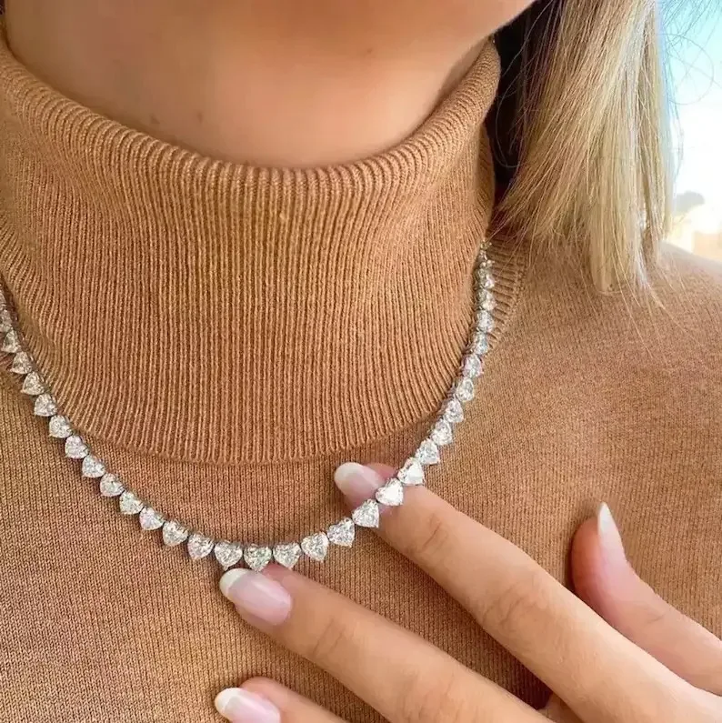 Fashion CZ Cubic Zircon Tennis Chain Link Jewellery Ladies Simple Love Heart Shape Necklace Jewelry for Women Accessory