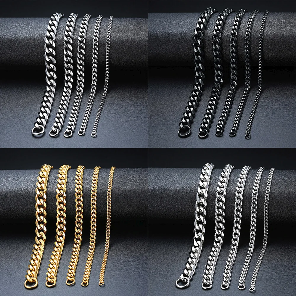 

Top Sell Curb Cuban Bracelet 3-11mm Width Stainless Steel Curb Cuban Link Hip Hop Men's Chain Bracelet Wholesale