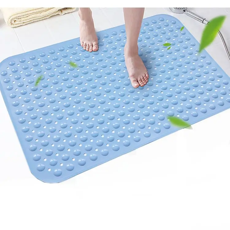 

New Extra Large Soft Materials Phthalate Free Washable Suction Cups Bathtub Shower Bath Mat With Drain Holes, Blue