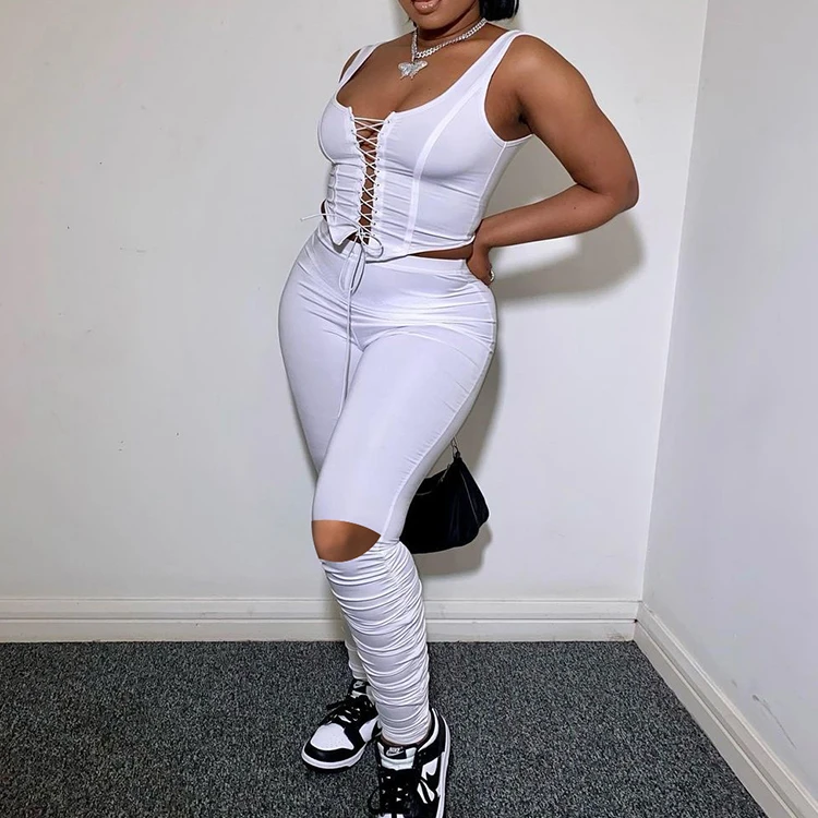 

Sexy Solid Sleeveless Tank Tops With Trousers Women Top And Pants Trending Clothing Set -CY, White,red,black,rose red,blue